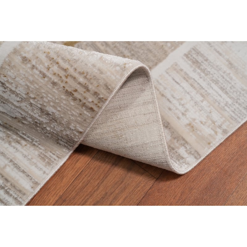 Machine Made Oriental Polyester Carpet Geometric Beige & Ivories Distressed Area Rug - 7' 5'' X 5' 2''