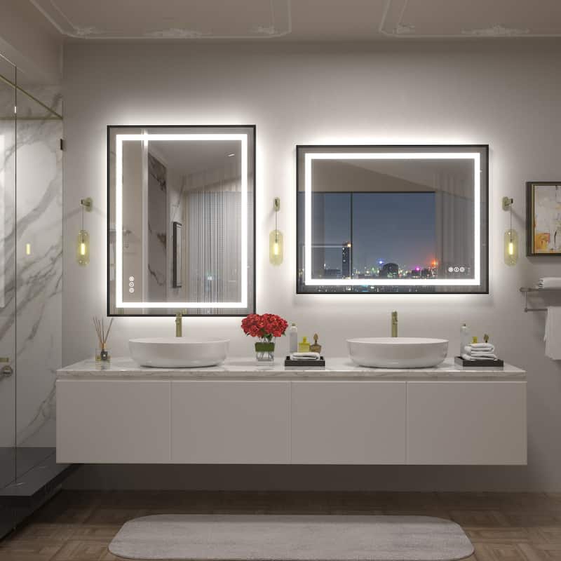 Black Metal Framed LED Front Light and Backlit Anti-Fog Wall Bathroom/ Vanity Mirror