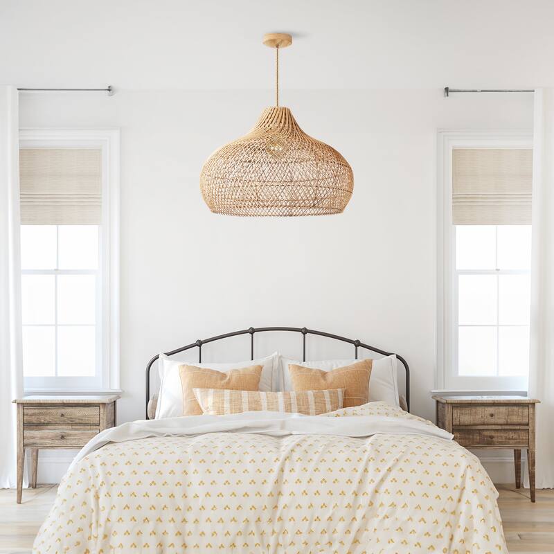 Kloe Rattan Pendant Light - Natural Brown Dome 1-Light Handwoven Ceiling Light For Transitional, Farmhouse, Coastal Room Decor