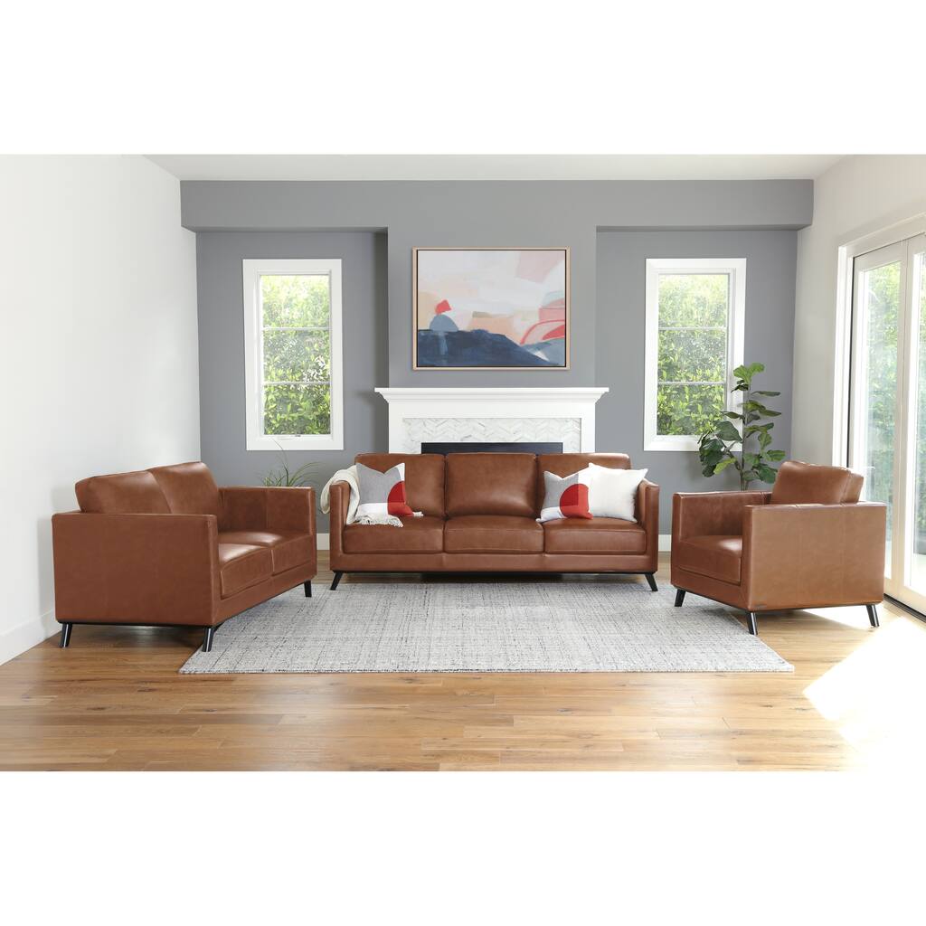Abbyson Woodstock Mid Century Top Grain Leather 3 Piece Set