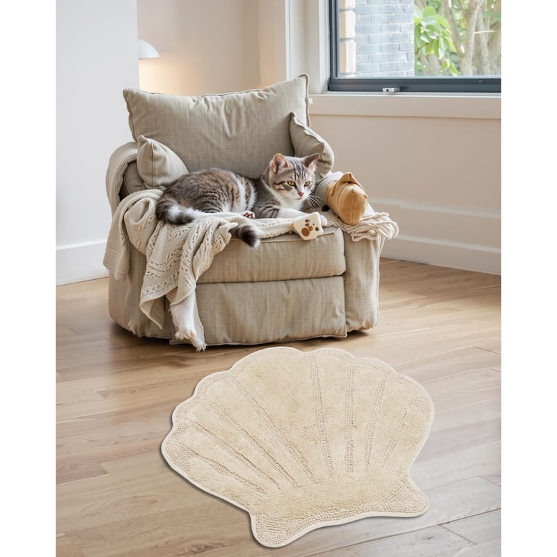 Better Trends Seashell Bath Rug 100% Cotton Absorbent Reversible Bathroom Mat Marilyn Collection