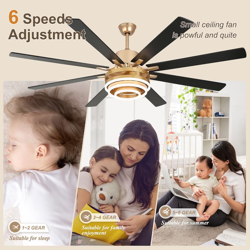 Bella Depot 72" Modern Large Ceiling Fan with Dimmable LED Light and Remote Control 6-Speed Reversible DIY Shade Chandelier