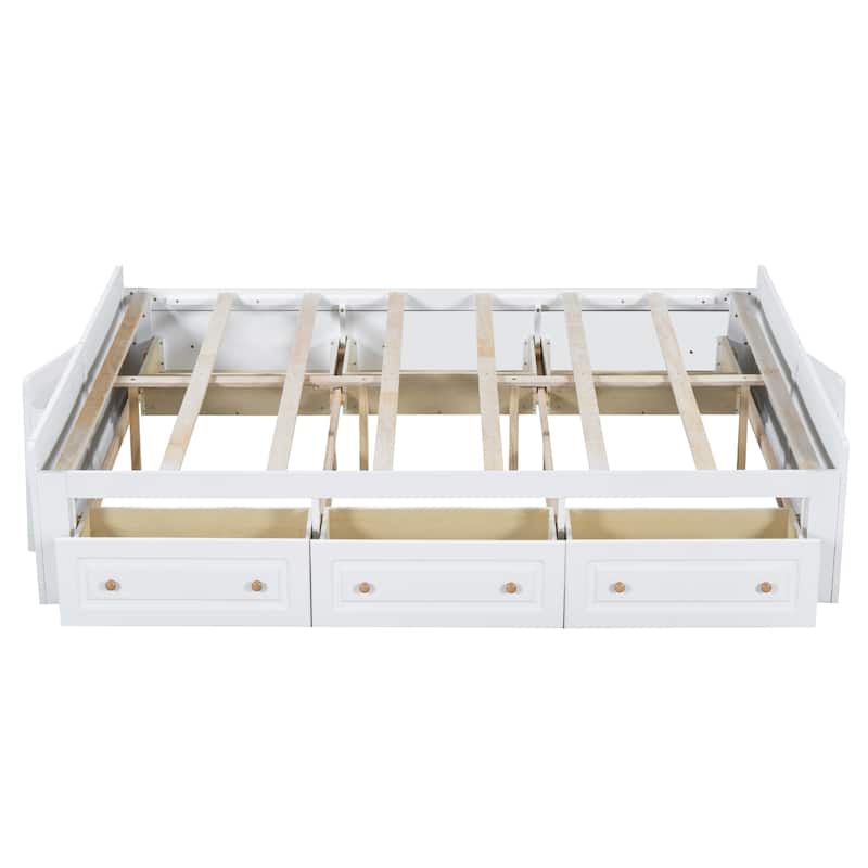 Queen Size Wooden Platform Bed Frame with 6 Drawers, Low Profile Storage Bed