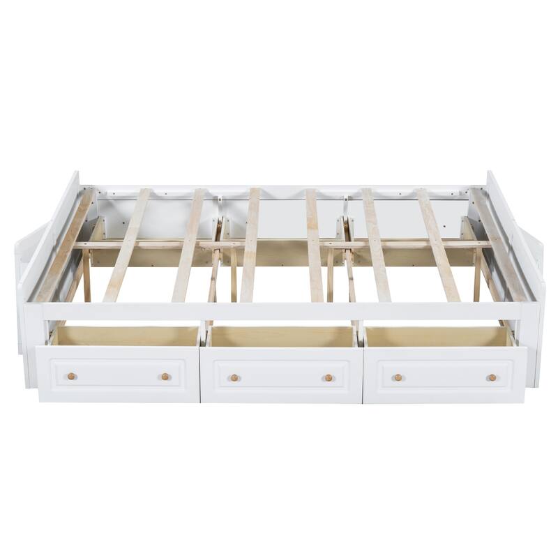 Wood Queen Size Platform Bed Frame with Drawers