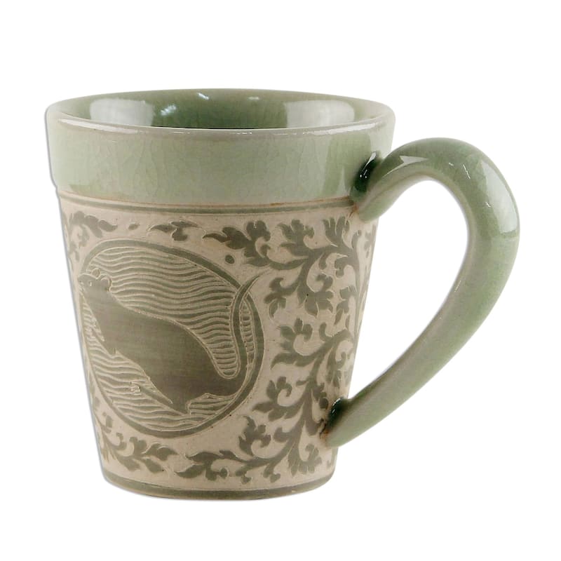 Handmade Thai Zodiac Rat Celadon ceramic mug (Thailand)