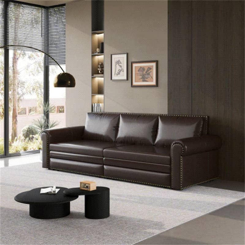 3-in-1 King Pull Out Sofa Bed Chesterfield Sofa, Velvet/Faux Leather Convertible Sleeper Sofa with Nailhead Trim & Rolled Arm