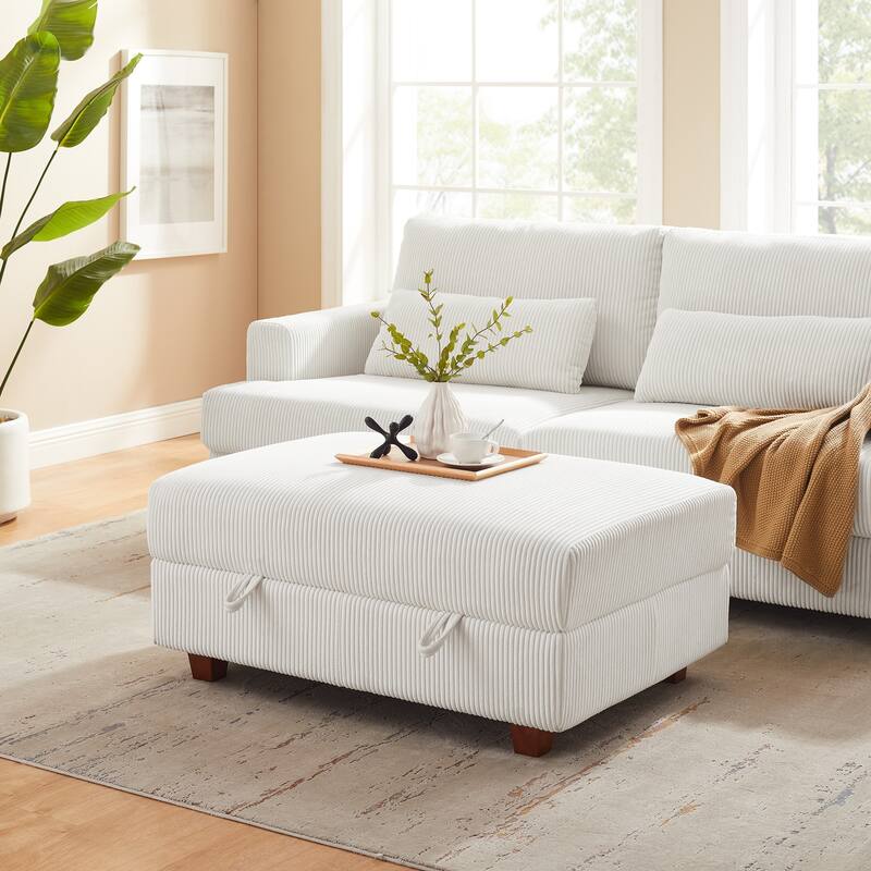 41" Wide Upholstered Ottoman With Storage - Cream