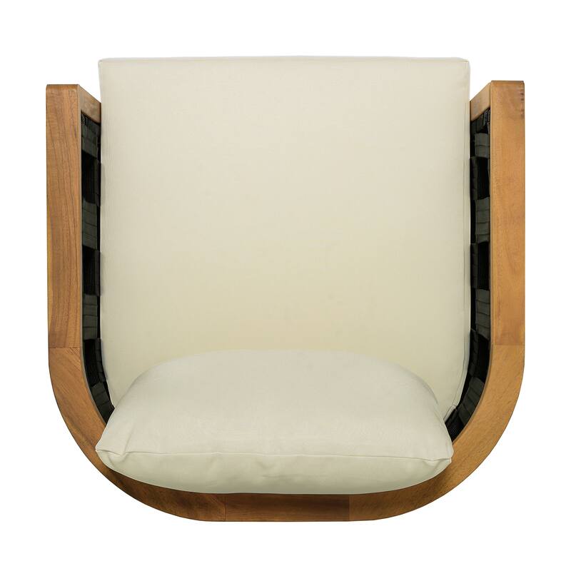 Christopher Knight Home Marrick Patio Acacia Wood Dining Chair with Cream Cushion and Black Flat Rope