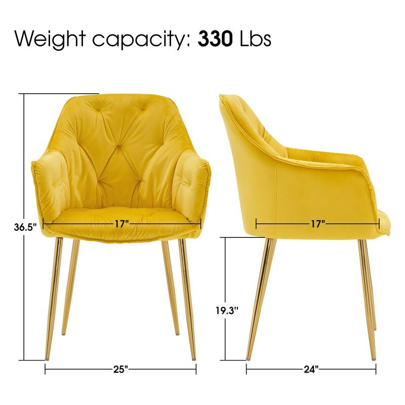 ivinta Tufted Dining Chairs Set of 2, Velvet Arm Chair, Accent Chair with Solid Gold Plated Legs And Padded Seat