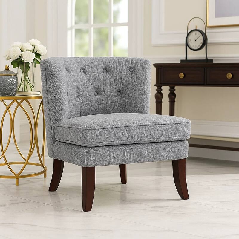 Rose Accent Chair, Button Tufted Wingback, Dark Gray Polyester, Brown