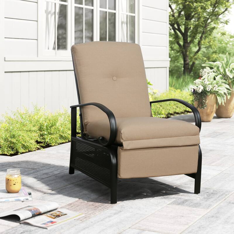 Adjustable Patio Recliner Chair with Cushion - Beige