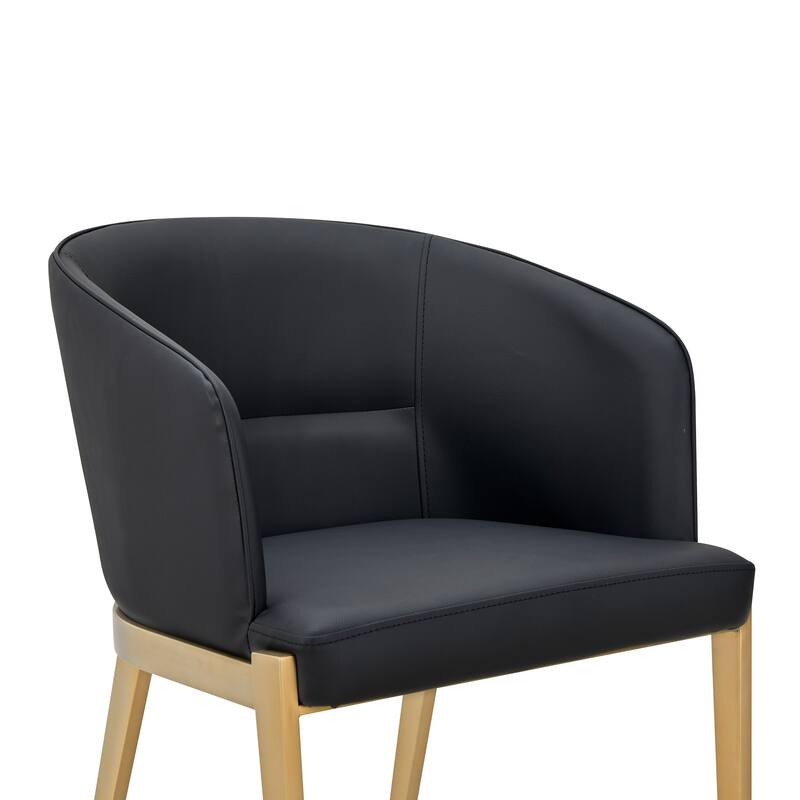 Cid Ravi 23 Inch Dining Chair, Dark Gray Faux Leather, Brass Steel Legs