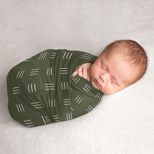 slide 2 of 6, Hunter Green Boho Mudcloth Boy Girl Baby Swaddle Receiving Blanket White Bohemian Woodland Tribal Hatch Gender Neutral Safari