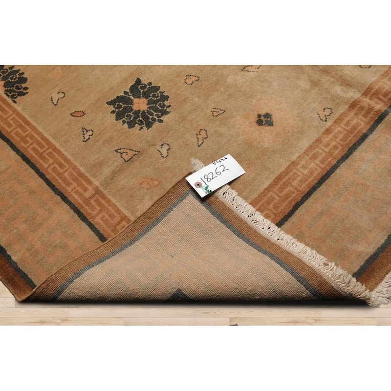 Hand Knotted Art Deco Beige Tibetan 100% Wool Oriental Area Rug - 5' 1'' x 9' 6''
