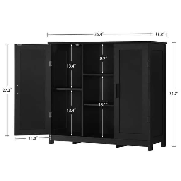 dimension image slide 2 of 4, Rattan Storage Cabinet with 3 Adjustable Shelves - 11.8"D x 35.4"W x 31.7"H
