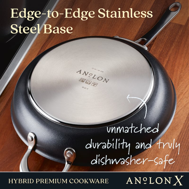 Anolon X Hybrid Nonstick Induction Frying Pan With Helper Handle, 12-Inch, Charcoal Gray