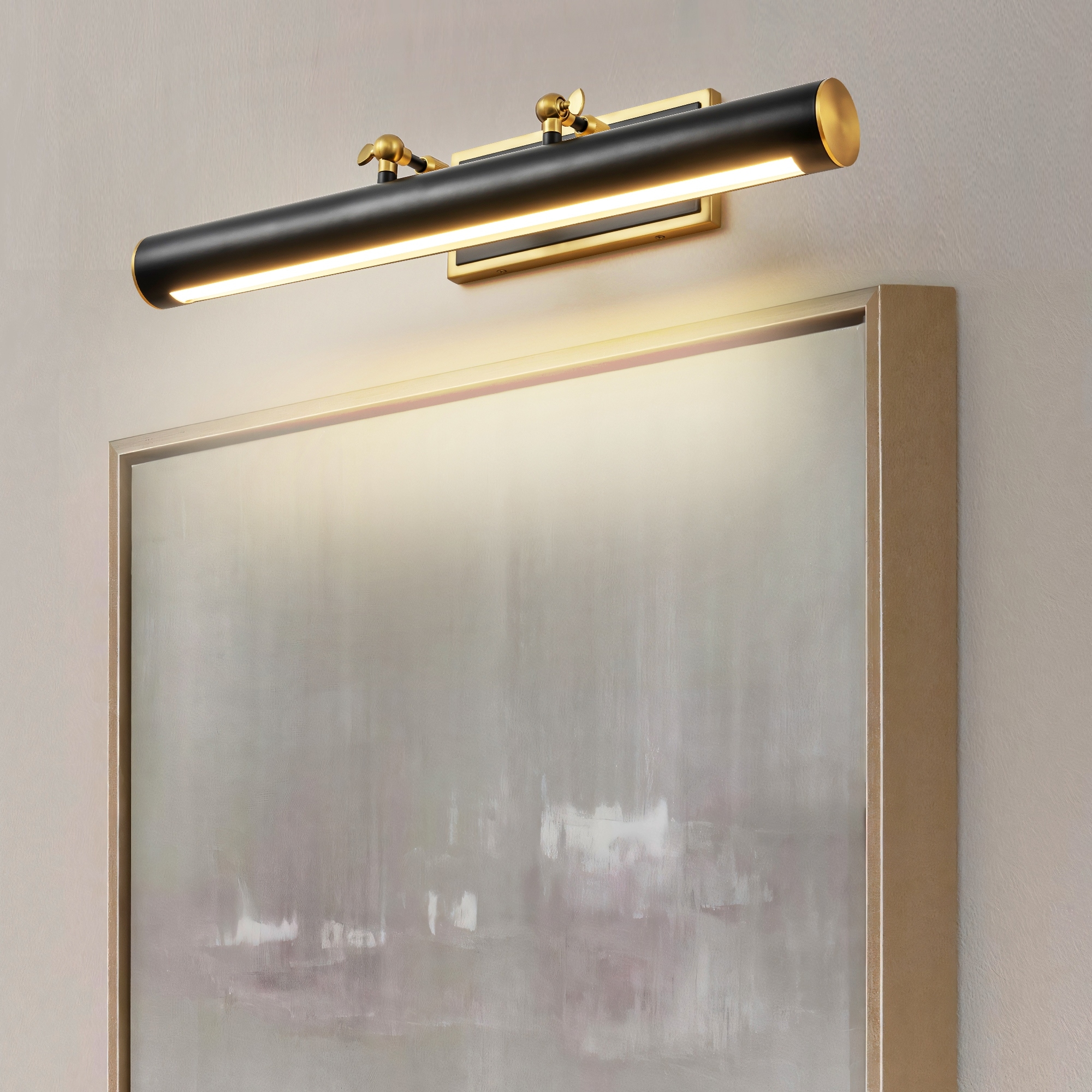 Rennnsan 23.8" Vintage Industrial Black&Gold Linear LED Bathroom Vanity Light, Picture Lights