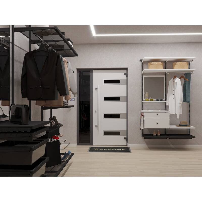 Front Exterior Prehung Steel Door Ronex 0131 Black Enamel Stainless Inserts Entry Metal Painted W36xH80 Left hand Inswing