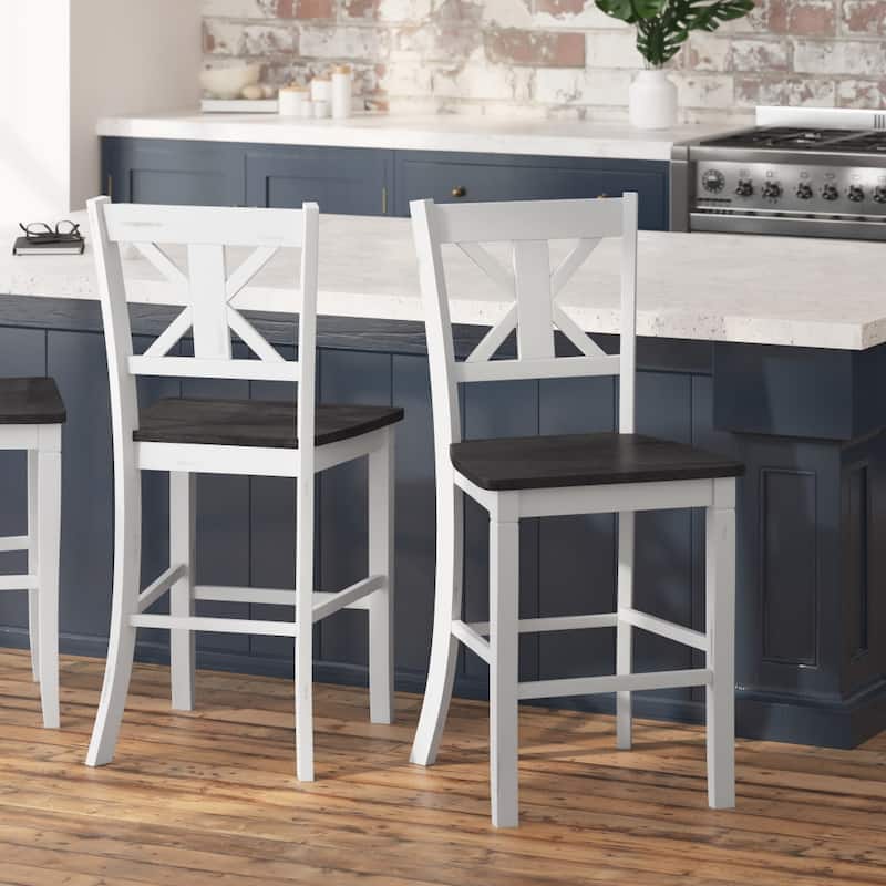 Modern Farmhouse Wooden Counter Stools - White Wash