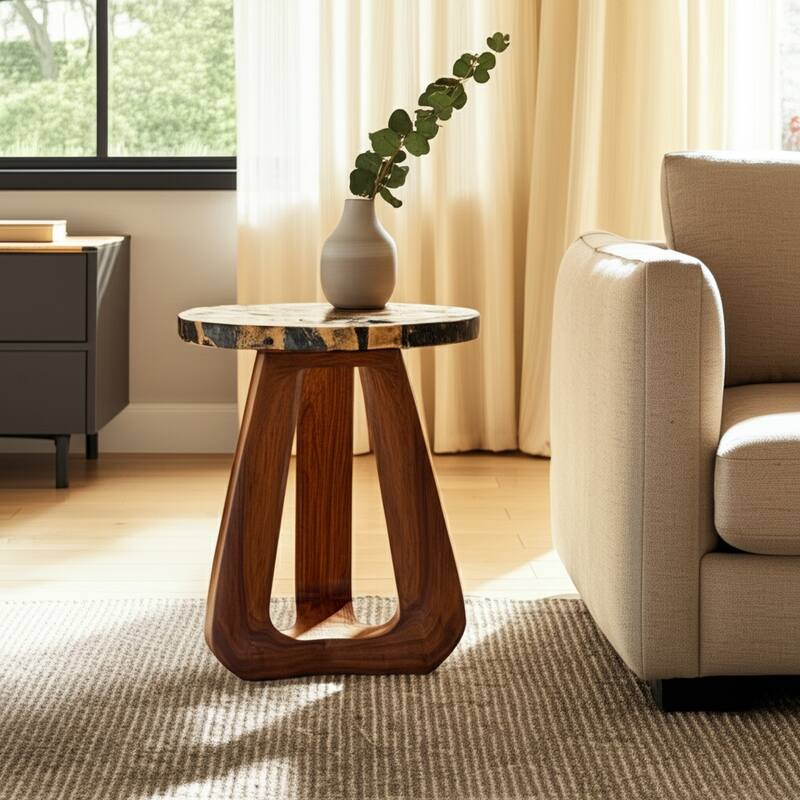 Modern Wood Accent Table Wood with Sculptural Tripod Base - 16" x 16" x 22"