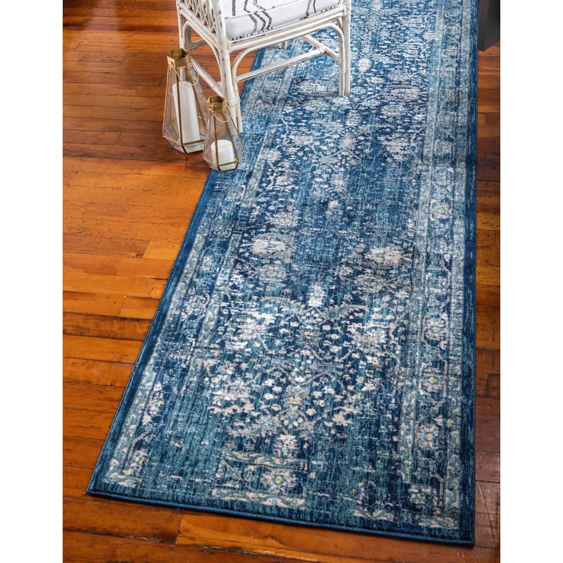 Traditional Hadeya Collection Area Rug - Navy Blue - 3'x13'