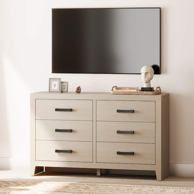 WAMPAT 6-Drawer Farmhouse Dresser - Wood Storage Chest for Bedroom & Hallway