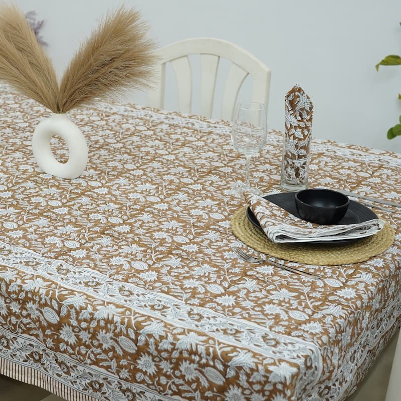 Fabdivine Handmade Block Print Cotton Table Cover Farmhouse Dining Kitchen Decor Gift