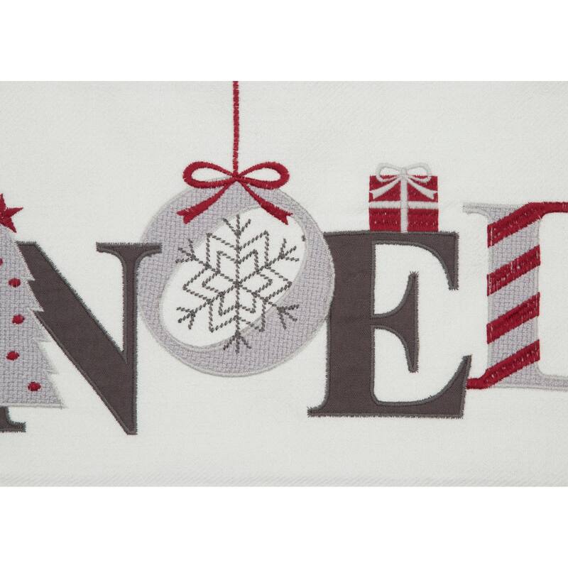 Noel Embroidered Christmas Pillow, 10 by 20-Inch