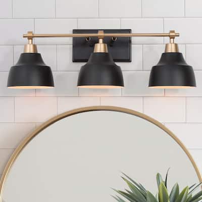 Mid-century Modern Black Gold 3-Light Bathroom Vanity Lights Wall Sconces for Powder Room - L24.5"x W 7"x H 8"