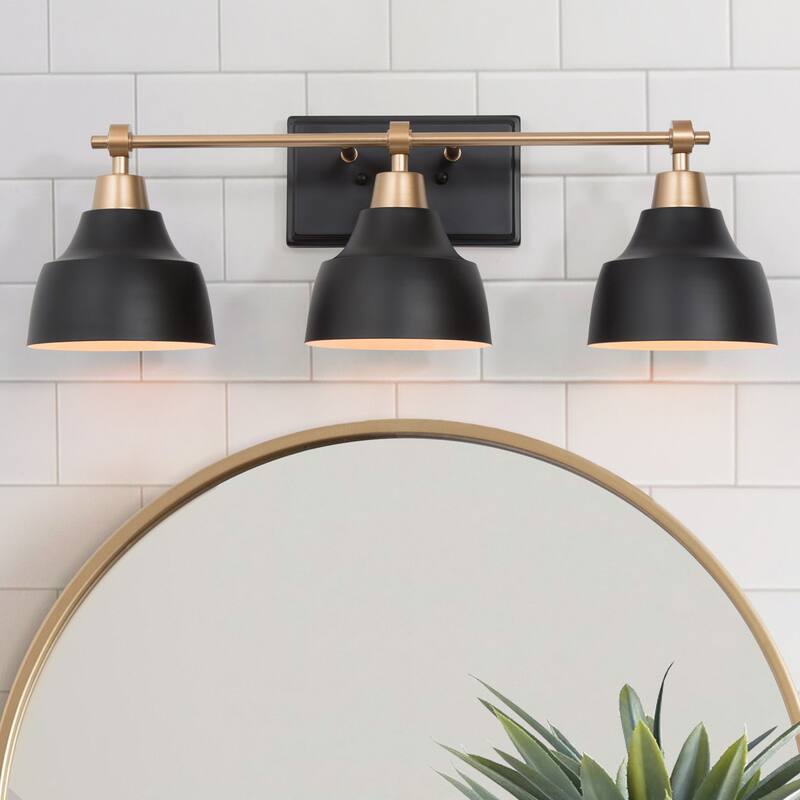 Modern Black Gold 3-Light Dimmable Bathroom Vanity Lights Wall Sconces - L24.5"x W 7"x H 8"