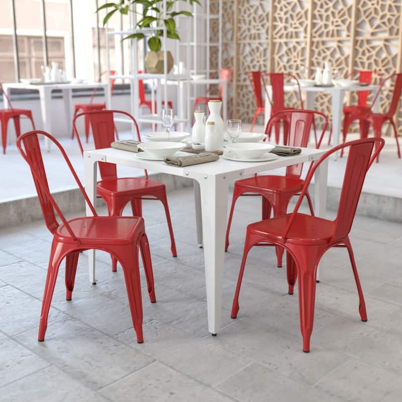 Metal Indoor/ Outdoor Stackable Bistro Chair (Set of 4) - Red