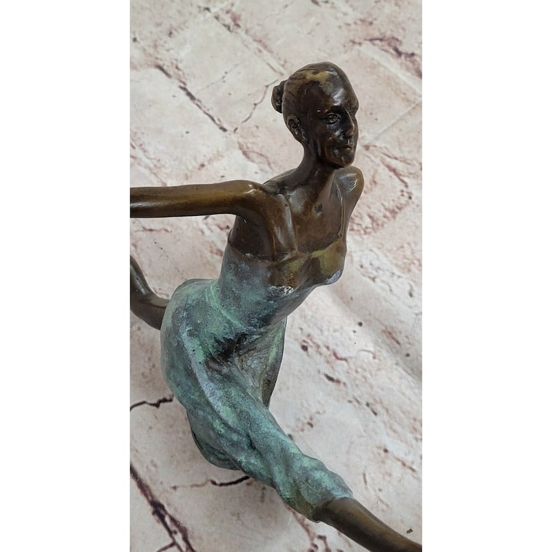 Hot Cast Bronze Dancer Girl W/ Green Patina Dress - Original Art Sculpture By Aldo Vitaleh