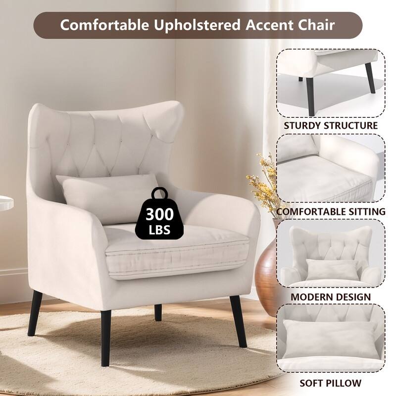 Velvet Accent Chair Upholstered Comfy Thick Cushion For Living Room
