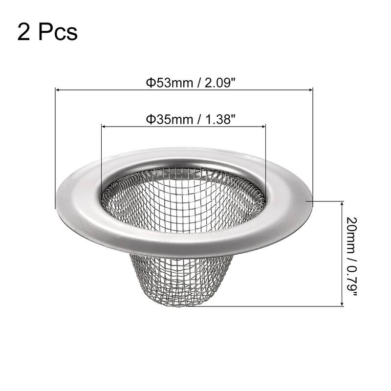 2Pcs Stainless Steel Kitchen Sink Strainer, Silver - 2.09" x 1.38" x 0.79"