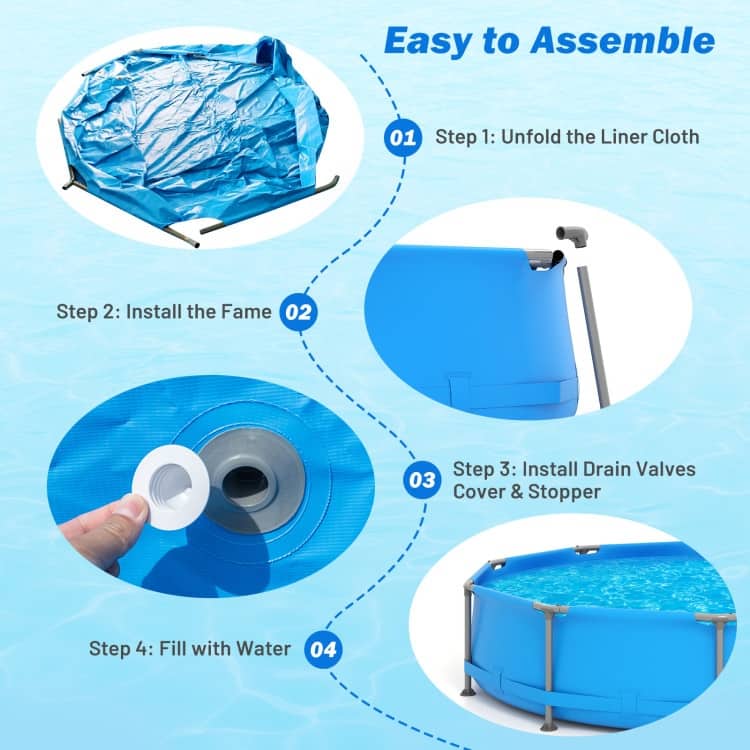 Blue-Grey PVC Metal Family Outdoor Ground Swimming Pool with Drain and Sturdy Frame