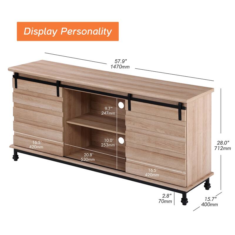 WAMPAT Farmhouse Sliding Barn Door TV Stands Storage Cabinets Entertainment Stand for TVs Up to 65"