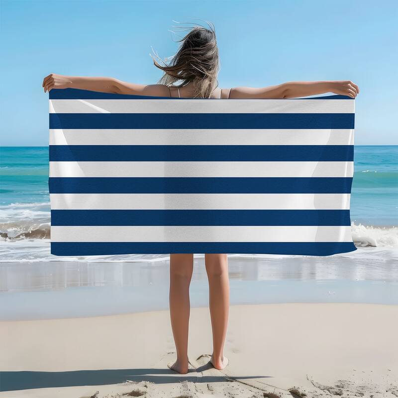 Large Cabana Stripe Beach Towel 30"x60", 35"x70" - 30"x60" - Riviera Blue