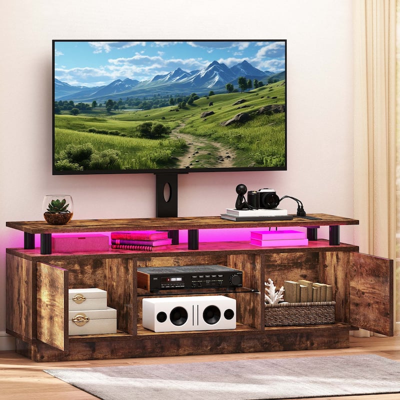 Moasis Modern TV Stand and LED Light Entertainment Center with Mount & Power Outlet