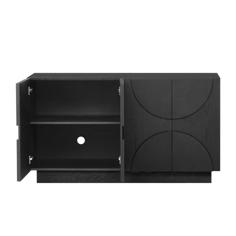 4-Door Large Storage Sideboard, Wood Sideboard Cabinet with Semi-Circular Handles and Adjustable Shelves