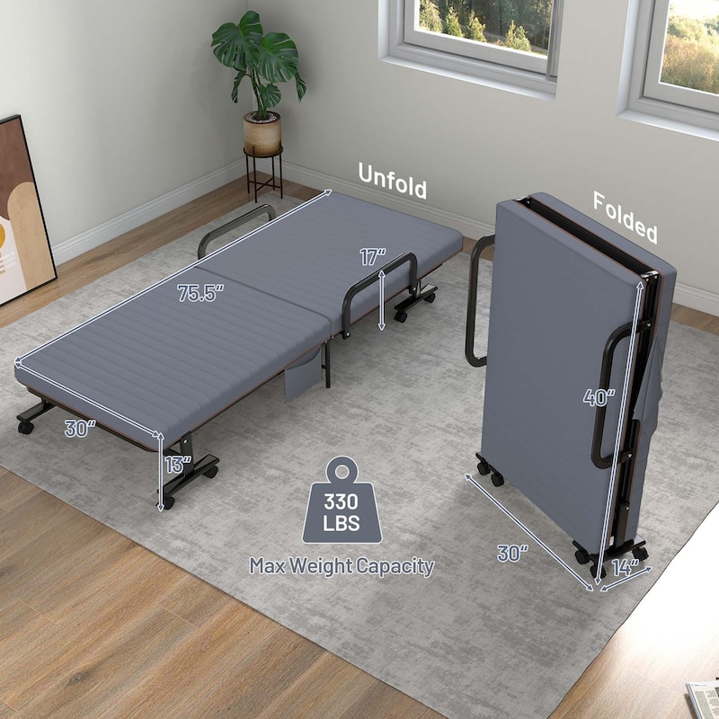 Costway Folding Bed Adjustable Guest Single Bed Twin Mattress Portable - See Details