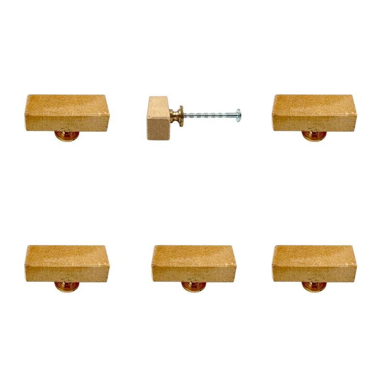 HomeRoots Set of Six Brown Rectangle Knob Stone Drawer Pull Knobs - 5.10 in. x 5.10 in. x 2.60 in.