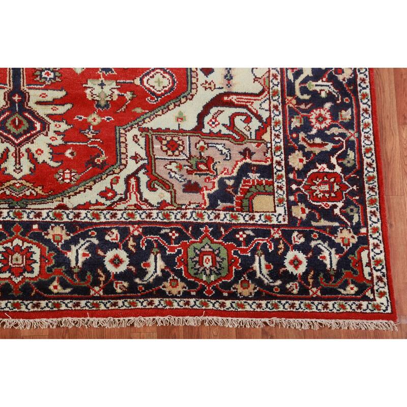 Hand Knotted Oriental 100% Wool Carpet Traditional Medallion Red Heriz (serapi) Area Rug - 10' 0'' X 7' 11''