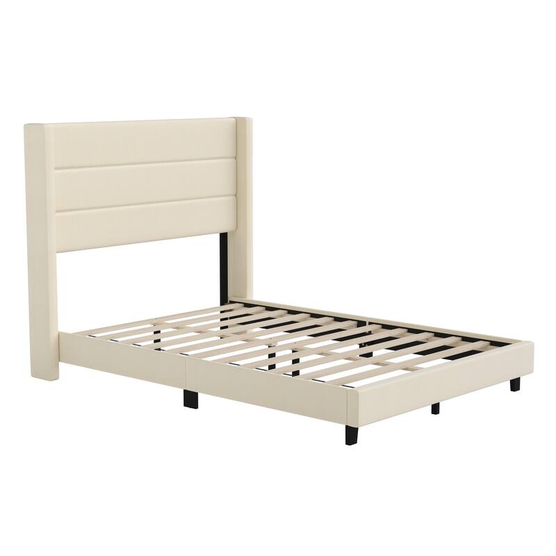 Upholstered Platform Bed with Wingback Headboard