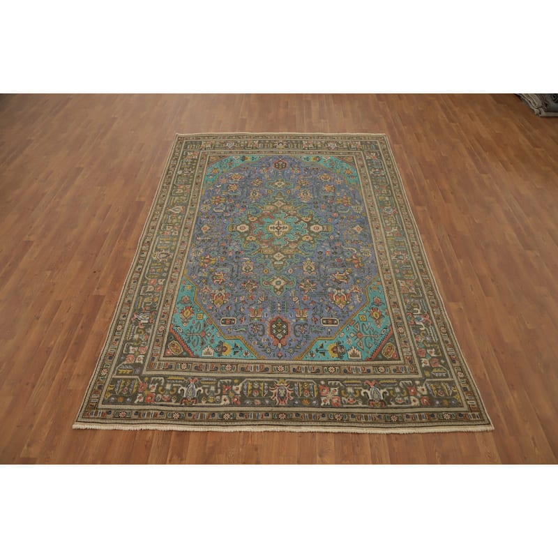 Hand Knotted Oriental 100% Wool Carpet Traditional Floral Purples Tabriz Area Rug - 9' 8'' X 6' 7''