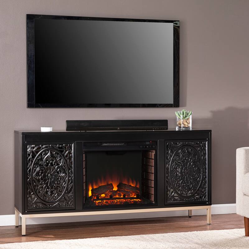 SEI Furniture Whitwell Black Wood Electric Fireplace Console