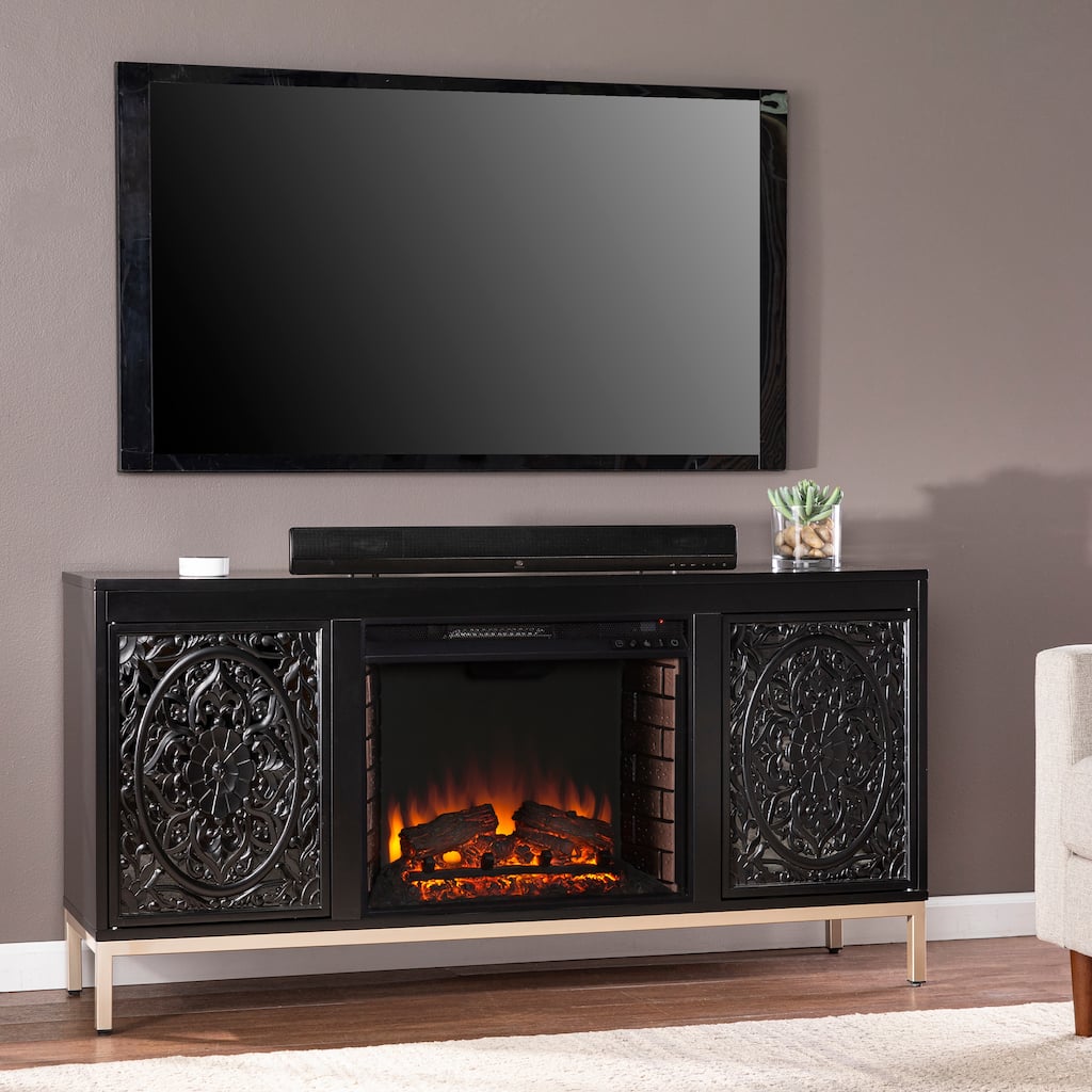 SEI Furniture Whitwell Black Wood Electric Fireplace Console