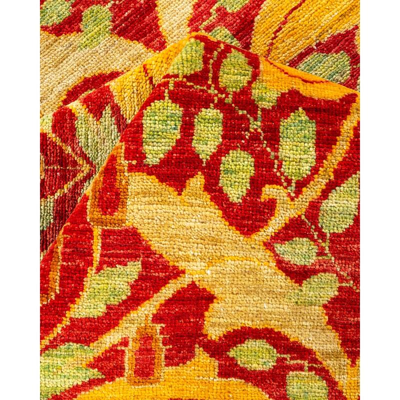 Overton Hand Knotted Wool Vintage Inspired Modern Contemporary Arts & Crafts Yellow Area Rug - 6' 7" x 9' 10"