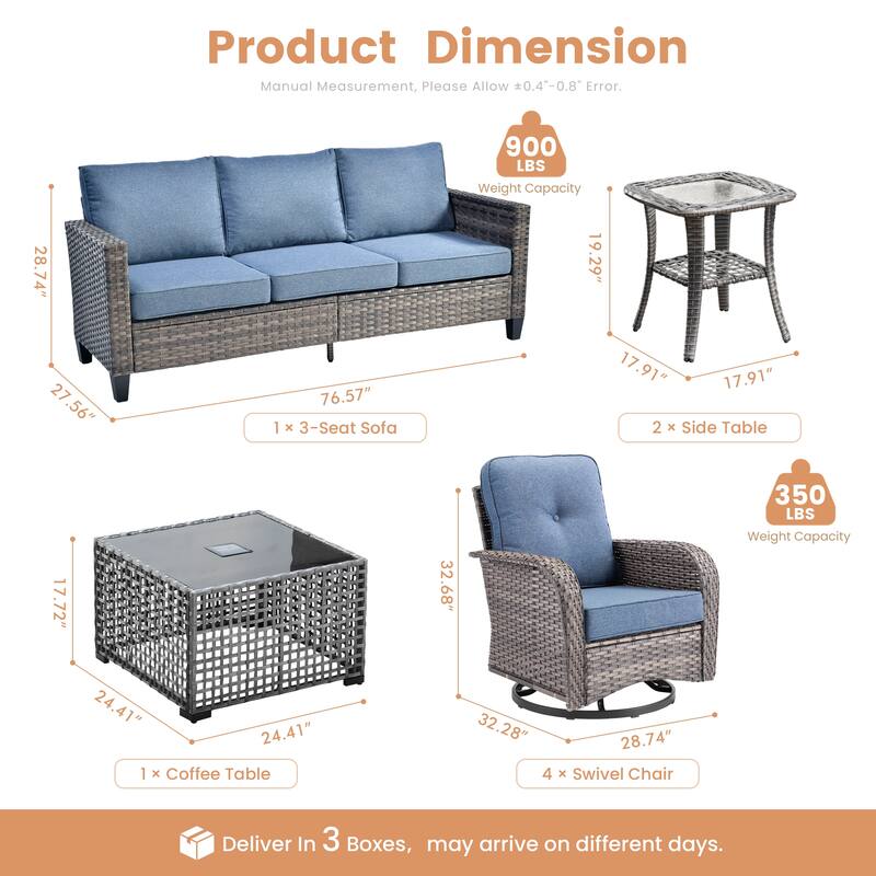 XIZZI Outdoor Patio Furniture Grey Wicker Conversation Seating Set