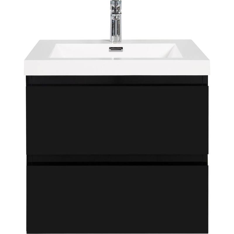 24" Wall-Mounted Floating Bathroom Vanity with Resin Sink, Soft Close Drawers, Natural Oak Cabinet, Pre-Assembled