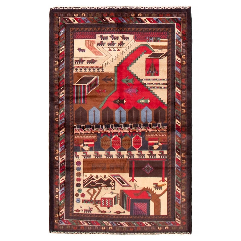 Teimani Red Rug 3'8" x 6'4" - 3'8 x 6'4 - Red - 3'8 x 6'4